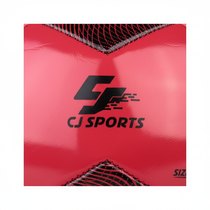 Ballon de football CJ Sports rouge et jaune en PVC taille 5, cousu à la machine, durable, 280-320g, pour entraînement et matchs de loisirs - Product Image 1
