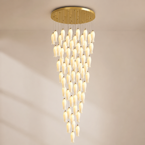 Lustre long cascade en céramique personnalisé à plusieurs têtes pour villa, duplex, plafond haut, escalier, hall d'entrée - Product Image 2