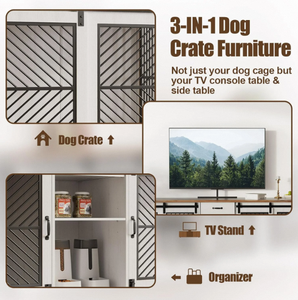 Cage à chien double en bois massif moderne de 86,6 pouces pour 2 chiens, niche d'intérieur avec serrure et rangement pour animaux de compagnie de taille moyenne/petite - Product Image 5