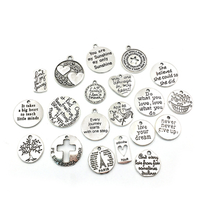 Charms messaggio ispirato rotondo in argento Sterling 925 tag citazioni ispiratrici Charms argento - Product Image 1