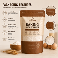 Sachet refermable réutilisable pour ingrédients de pâtisserie, idéal pour le stockage de poudres, mélanges de farine, fournitures de desserts et marques de boulangerie