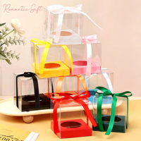 Boîte d'emballage carrée transparente en PET pour cupcakes avec ruban, boîte cadeau transparente pour macaron individuel, petit dessert ou gâteau