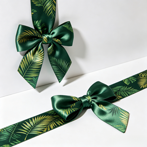 Nœud en satin pré-noué motif feuille tropicale pour bouquet de mariée tropical, décoration florale pour boîte cadeau de plage estivale - Product Image 4