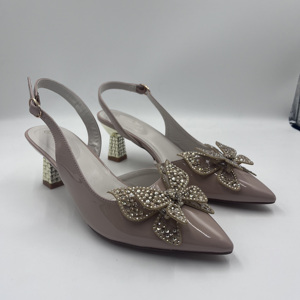 Sandali da Donna <span class=keywords><strong>con</strong></span> <span class=keywords><strong>Tacco</strong></span> Alto in Pelle Verniciata, Punta Affusolata, Strass, Farfalla, Slingback, <span class=keywords><strong>Tacco</strong></span> Grosso, <span class=keywords><strong>Scarpe</strong></span> da Festa OEM - Product Image 4