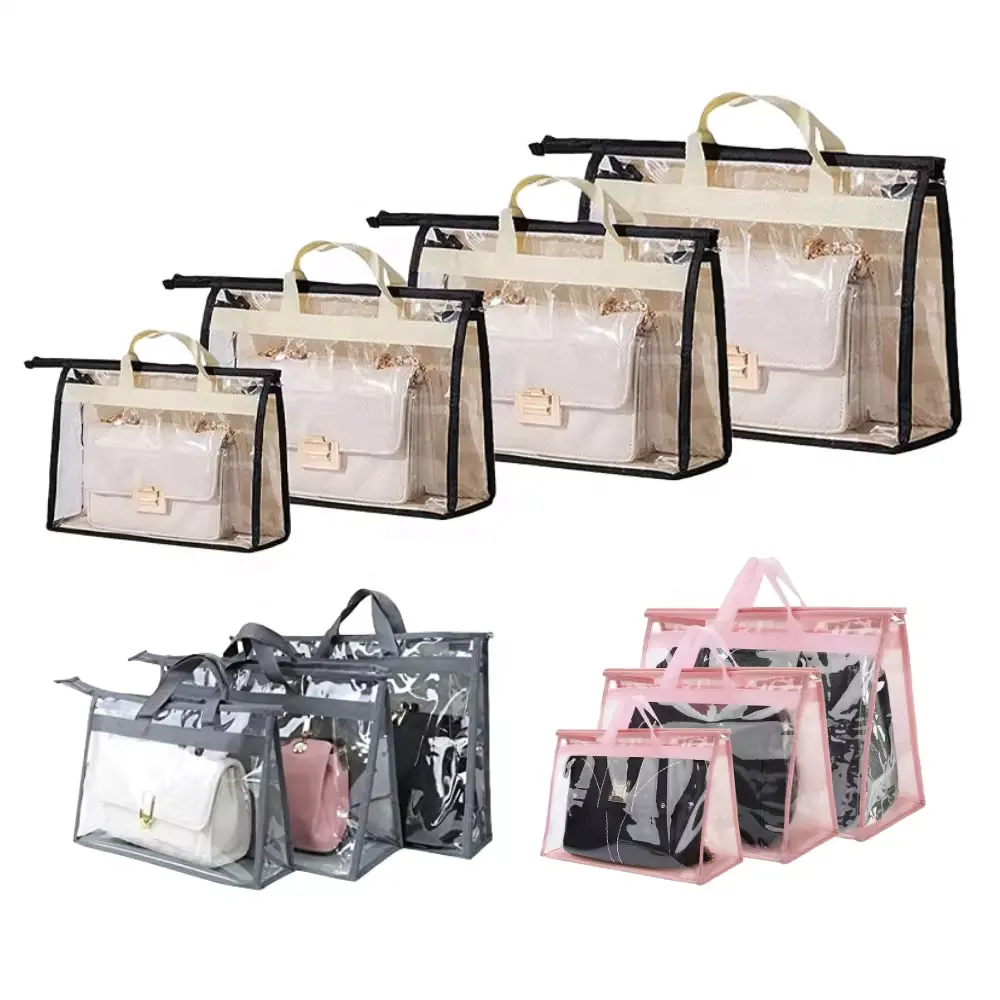 For Handbag Storage Case Food Clear Purse Storage Organizer Vacuum PVC Handbag Dust Bags for Closet Hanging Zipper Storage Bag