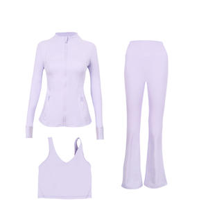 2025 setelan pakaian santai Logo kustom wanita setelan olahraga kebugaran Jogger <span class=keywords><strong>3</strong></span> potong Set Legging jaket Yoga celana melebar setelan olahraga wanita - Product Image 3