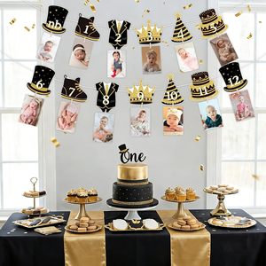 Striscione Fotografico Nero e Oro per il 1° Compleanno di Mr. ONEderful, Tema Gentiluomo, Espositore per Foto di 12 Mesi con Papillon e Cappelli a Cilindro - Product Image 4
