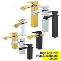 Robinet cascade moderne et minimaliste avec cartouche céramique, monocommande chaud/froid, pour lavabo de salle de bain monotrou, finition électrolytique