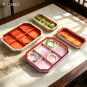 WEIMEI Premium Quality Handmade Oriental Ruyi Style Brocade Octagon Bracelet Necklace Set Luxury Jewelry Packaging <b>Case</b> - Product Image 5