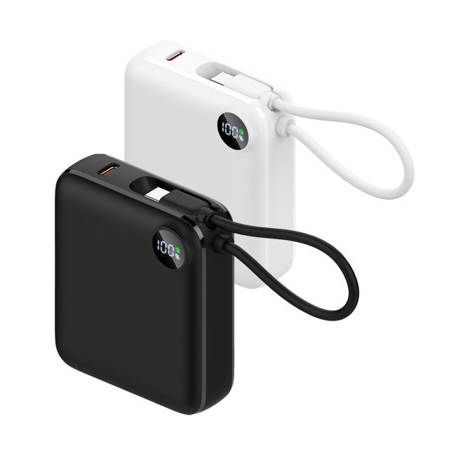 USB PD 3.0 & QC 4+ Quick Charge 12W 10000mah Li-Polymer Battery Portable Power Bank with Built-in Type-C Cable and LED Screen
