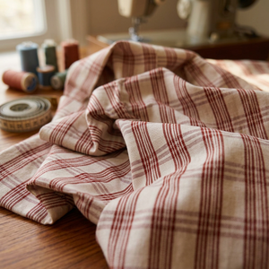 Tela de Algodón Khadi Orgánica Tejida a Mano, Peso Medio 240 GSM, Diseño a Cuadros Marrón Hecho a Mano, Transpirable y Ecológico para Niñas - Product Image 2
