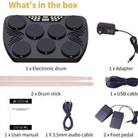 Batería Electrónica de Sobremesa Portátil con Diseño Enrollable de Doble Capa, Kit de Batería Eléctrica con 7 Pads de Batería con Sensibilidad a la Velocidad y Luces
