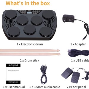 <span class=keywords><strong>Batterie</strong></span> électronique de table portable, conception enroulable <span class=keywords><strong>double</strong></span> couche, kit de <span class=keywords><strong>batterie</strong></span> électrique avec 7 pads de <span class=keywords><strong>batterie</strong></span> à sensibilité de 7 niveaux et éclairage - Product Image 2
