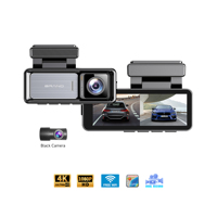Caméra de tableau de bord de voiture personnalisable 3,2'' 4K à double objectif avec résolution 1080p, Wi-Fi, enregistreur vidéo numérique (DVR) et lecture via application, caméra de voiture noire