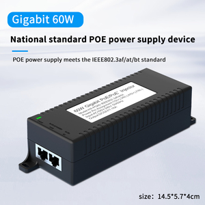 Adaptateur Ethernet 60W 52V 1.16A Injecteur PoE pour système de vidéosurveillance 10/100/1000Mbps Protocole standard IEEE802.3 Commutateurs réseau - Product Image 1