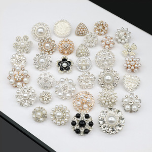 아연 합금 고급 원형 단추 꽃무늬 라인석 & 진주 DIY 의류 액세서리 수제 고급 - Product Image 2