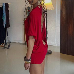 Viviblook Z0119DS Vestido de Verano para Mujer, Nuevo, para el Día de San Valentín, Sexy, Color Sólido, Cuello Redondo, Manga Corta, Espalda Descubierta, Mini Vestido de Fiesta - Product Image 6