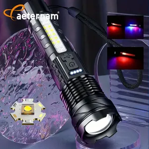 Aeternam 7 모드 화이트 초강력 레이저 라이트 P50 줌 가능 방수 충전식 USB LED 전술 토치 라이트 손전등