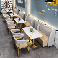 Ensemble de meubles de restaurant, table et chaises, banquette, sièges de stand, personnalisé, carré, café, restauration rapide, commercial, café, marbre