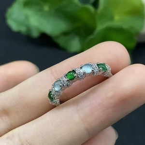 Anillo Ajustable de Aleación Plateada con Diseño Geométrico de Huevo de Jade Verde, Estilo Chino Elegante Unisex, Venta al por Mayor - Product Image 2