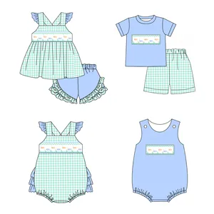 Bebek kız erkek eşleştirme giyim için yaz balık kıyafetleri toptan butik setleri çocuk kısa kollu yüksek kaliteli giysiler