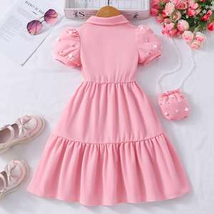 Robe d'été pour petites filles, style coréen, coupe trapèze, couleur unie, manches perlées, longueur genou, avec sac à bandoulière perlé 4ourcostumes - Product Image 2