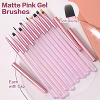 Lot de 12 pinceaux à ongles roses mats avec capuchons individuels pour gel UV, idéal pour les salons de manucure