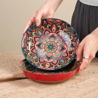 Assiette en céramique bohème, vaisselle de luxe légère, peinte à la main, bol à riz, bol à soupe, assiette à légumes pour la maison