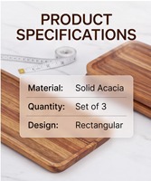 Plateau de service rectangulaire en bois d'acacia naturel, rustique, pour la cuisine, la maison, les dîners, les apéritifs, les desserts, plateau de service en bois