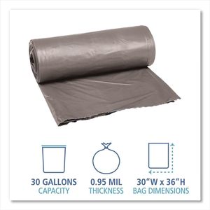 Sacs poubelles gris Boardwalk 3036SH LD 20-30 gallons, 0,95 mil, 30 largeurs x 36 hauteurs, 25 sacs/rouleau, 4 rouleaux/carton, sacs poubelles ménagers - Product Image 3