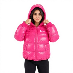 Chaqueta Acolchada Rosa para Mujer Tiierwear, con Capucha, Manga Larga, Cierre de Cremallera, Color Sólido, Relleno de Poliéster - Product Image 1