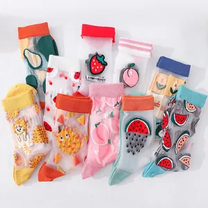 2021 plus récent fruit élastique mignon été chaussettes cristal Transparent soie chaussettes femmes - Product Image 1