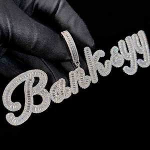 Personal isierte benutzer definierte Baguette Anfangs buchstabe Anhänger Bling Zirkon Weißgold Kapital Alphabet Name Halskette - Product Image 6