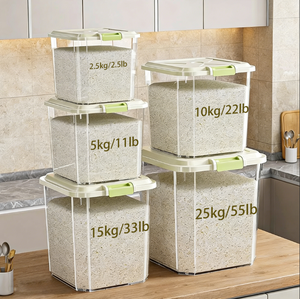 Contenitore Rettangolare Grande in Plastica per Alimenti con Coperchio, Anti-umidità, per Cereali, Uso Domestico, Dispenser da <span class=keywords><strong>Cucina</strong></span> 5-25 kg - Product Image 1