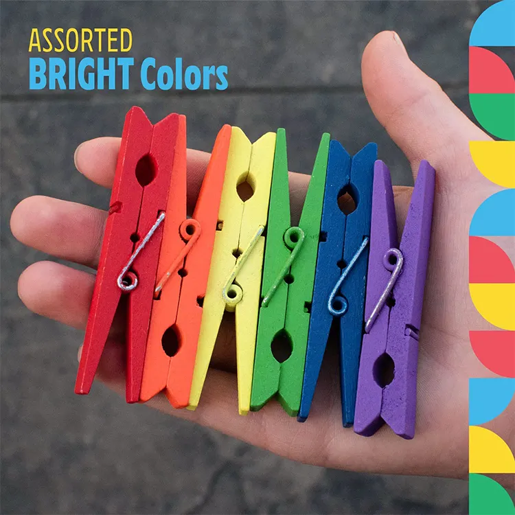 Bambus Wholesale Mini Wooden Clothes Clip Pegs Colorful Printing logo Different Size Wooden Pegs For Cloth