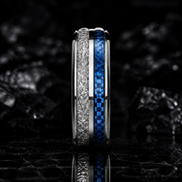JLM Stainless Steel Carbon Fiber Meteorite Inlay Two Tone Eternity Band Minimalist Unisex Wedding Engagement Promise Ring Gift