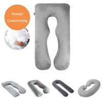 Oreiller de grossesse en forme de U avec housse en velours gris amovible, soutien complet du ventre, oreiller de maternité pour adulte, conception extensible 80x140cm