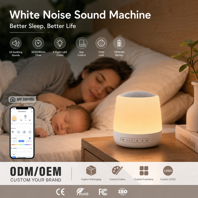 ODM/OEM DWELL White Noise Sound Machine with Night Light for Baby Sleeping Supporting Touch Control App and Voice Control