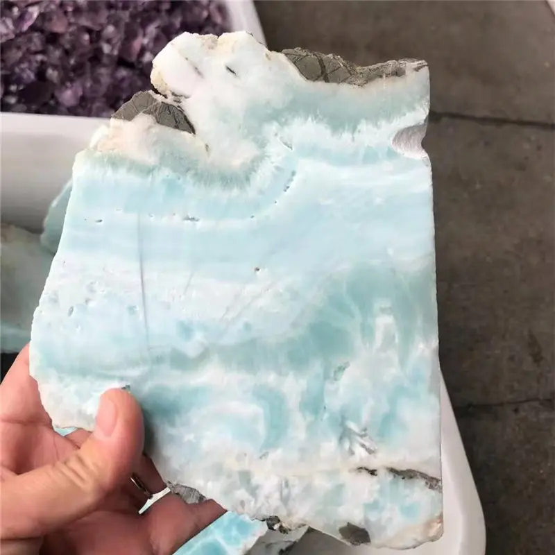 블루 Larimar 보석 거친 Crysta 슬라이스 원료 자연 돌 세미 귀중 한