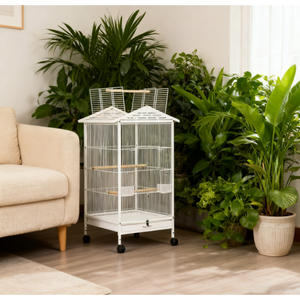 Elegante Gabbia Pieghevole per Uccelli, Stile Domestico, per Piccoli Volatili, Design Multilivello, Vassoio Rimovibile, Ruote Girevoli - Product Image 1