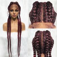 Perruque tressée longue sans nœuds, épaisse, en cheveux synthétiques, avec dentelle, style cornrows, avec cheveux de bébé, tresses à quatre brins