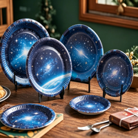 Assiettes en papier imprimées colorées pour fêtes d'anniversaire, assiettes en papier pour micro-ondes, assiettes jetables résistantes à la graisse pour le service des aliments