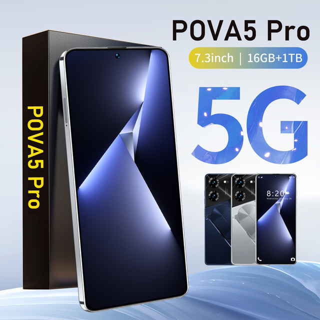 Global Wholesale POVA 5Pro 5G Android Smartphone Dual SIM 16GB memory 1TB storage surface and fingerprint unlock