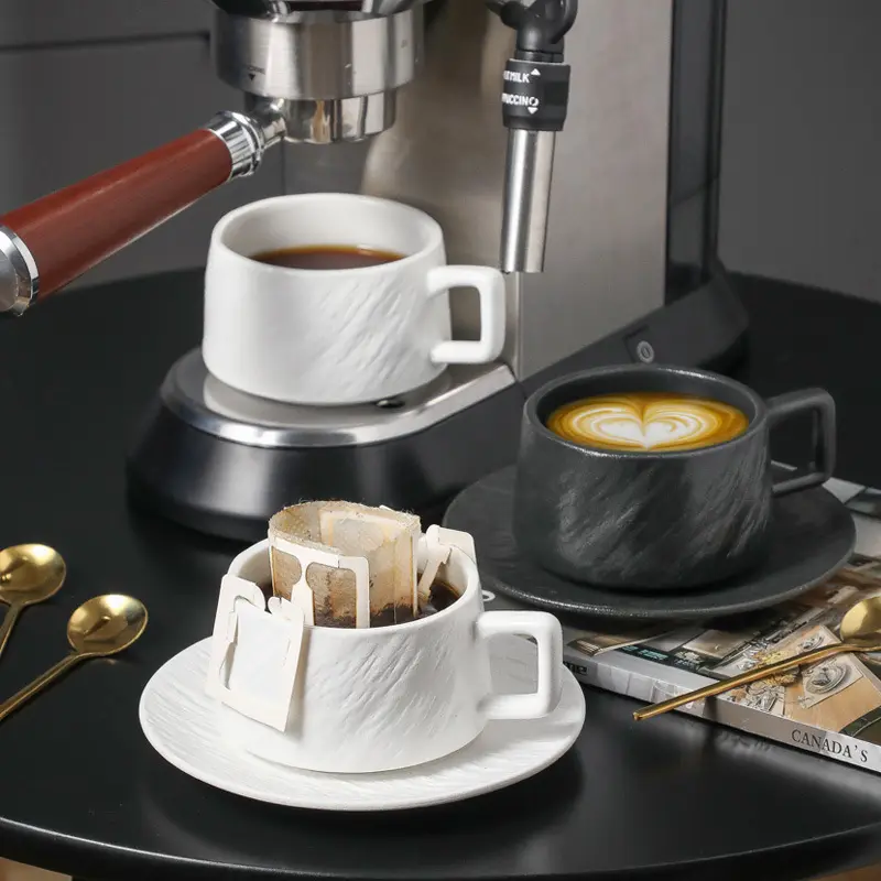 ชุดจานรองถ้วยเซรามิกพื้นผิวหินแก้วกาแฟอาหารเช้าบ้านถ้วยกาแฟ