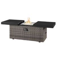 Table de foyer portable en rotin alimentée au propane avec couvercle coulissant, puissance de chauffage de 50000-74999 BTU pour usage extérieur