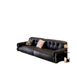 Canapé en cuir minimaliste italien, droit, noir, capitonné, meubles modernes pour salon - Product Image 5