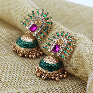 Bijoux pour femmes Jumka Bollywood Kundan traditionnel Jhumka indien plaqué or émail cloches pendantes gland boucles d'oreilles pour femmes - Product Image 2