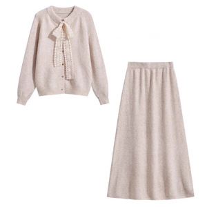 Women's <b>Sweater</b> <b>Set</b> Loose Fit Crew Neck Two Piece Winter Outfit Splicing Anti Pilling Knitwear - Product Image 1