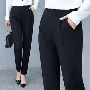 Celana Panjang Lurus Wanita, Bawahan Kasual Pinggang Tinggi Kaki Lurus Longgar Kantor Kasual Ukuran Besar Musim Panas Musim Semi