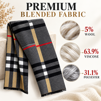 Écharpe d'hiver de luxe en viscose et laine, sensation cachemire, pour homme, tissée jacquard à carreaux